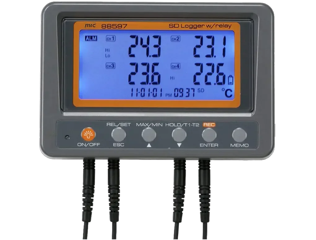 אוגר טמפרטורה למקרר,4 כניסות,30-עד 70C,+אתרעה RELAY