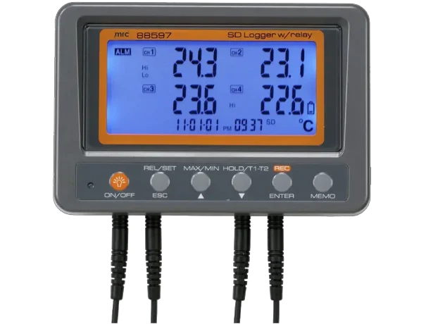 אוגר טמפרטורה למקרר,4 כניסות,30-עד 70C,+אתרעה RELAY