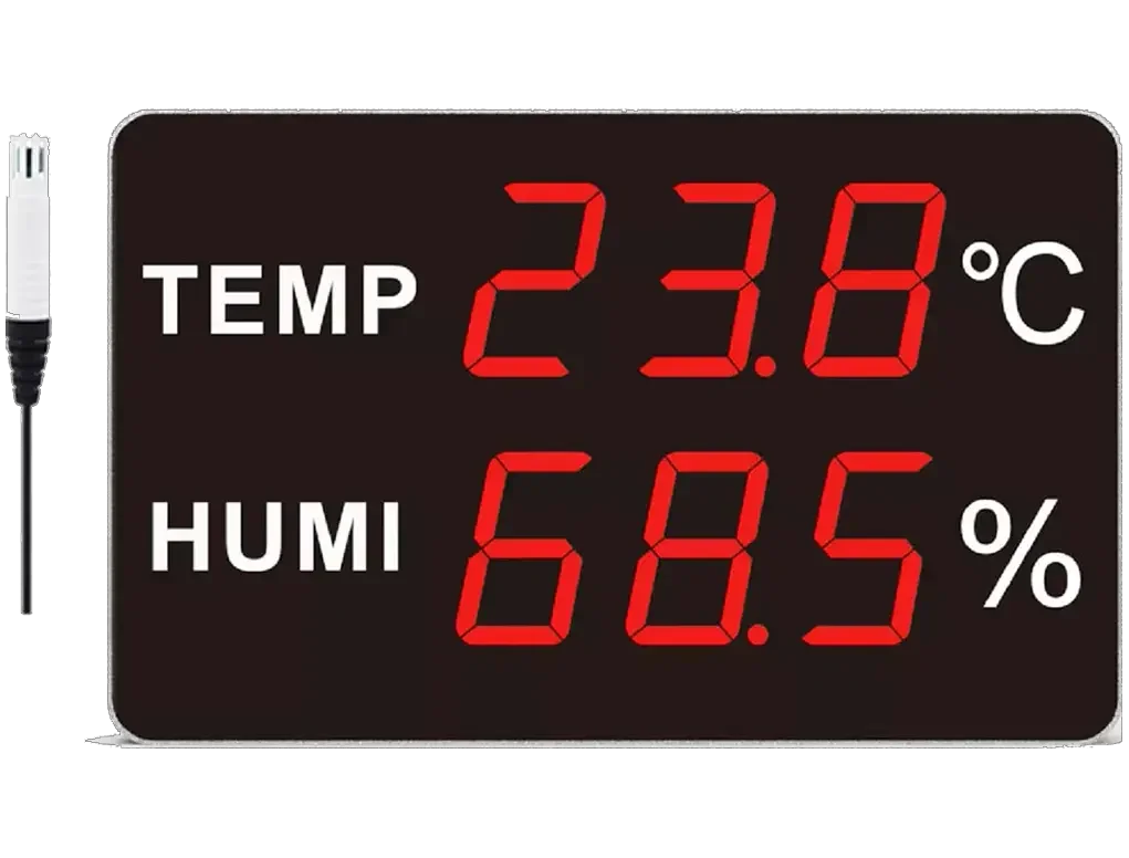 תצוגת גדולה של טמפרטורה/לחות ,385*242מ"מ,לטווח עד 30 מטר.
