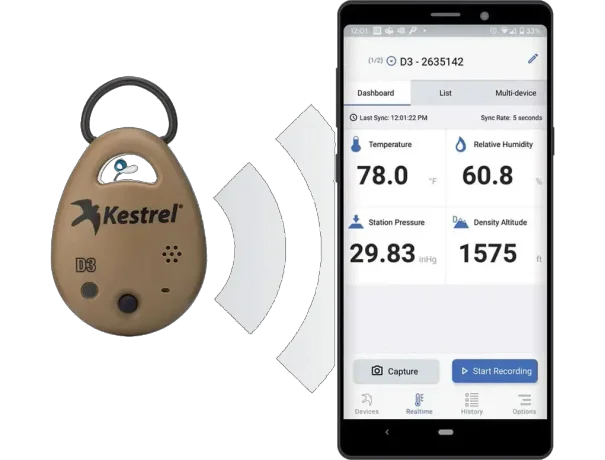 מד טמפרטורה לחות ולחץ ברומטרי BLUETOOTH®לצלפים